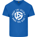 Drop the Needle DJ Turntable Decks Vinyl Mens V-Neck Cotton T-Shirt Royal Blue