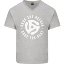 Drop the Needle DJ Turntable Decks Vinyl Mens V-Neck Cotton T-Shirt Sports Grey