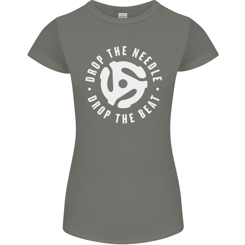 Drop the Needle DJ Turntable Decks Vinyl Womens Petite Cut T-Shirt Charcoal
