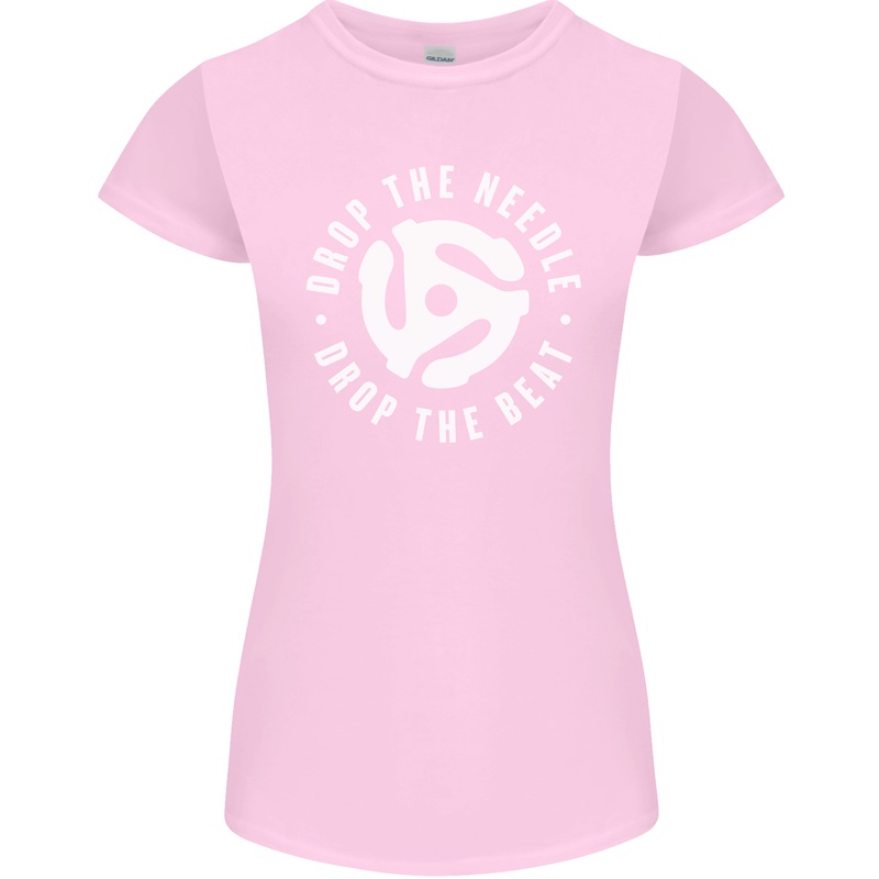 Drop the Needle DJ Turntable Decks Vinyl Womens Petite Cut T-Shirt Light Pink