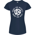 Drop the Needle DJ Turntable Decks Vinyl Womens Petite Cut T-Shirt Navy Blue