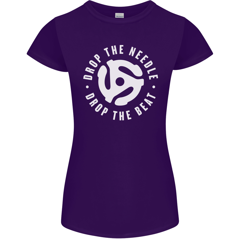 Drop the Needle DJ Turntable Decks Vinyl Womens Petite Cut T-Shirt Purple