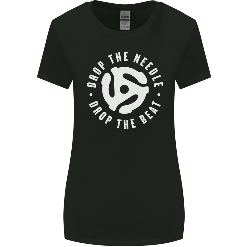 Drop the Needle DJ Turntable Decks Vinyl Womens Wider Cut T-Shirt Black