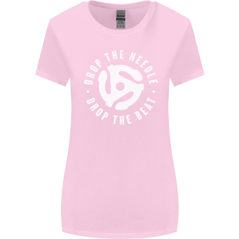 Drop the Needle DJ Turntable Decks Vinyl Womens Wider Cut T-Shirt Light Pink