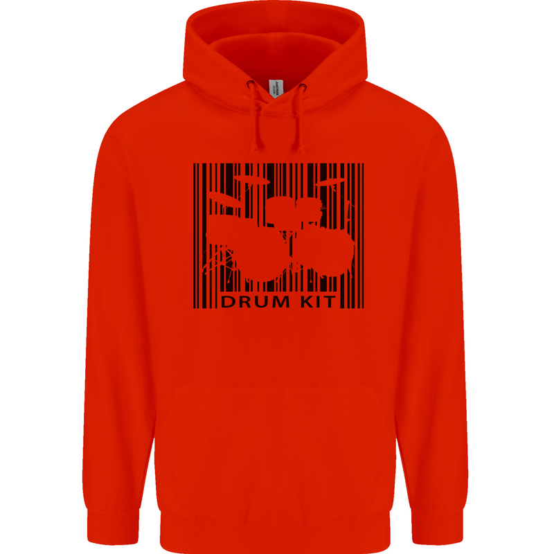 Drum Kit Barcode Drummer Drumming Childrens Kids Hoodie Bright Red