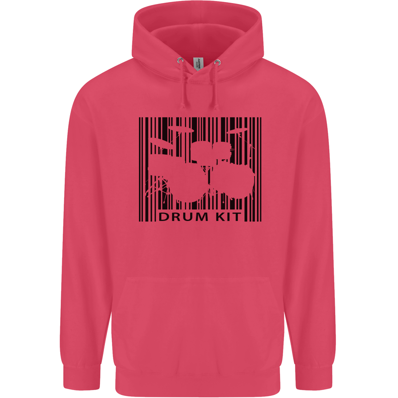 Drum Kit Barcode Drummer Drumming Childrens Kids Hoodie Heliconia