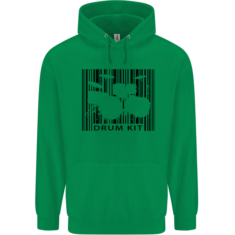 Drum Kit Barcode Drummer Drumming Childrens Kids Hoodie Irish Green
