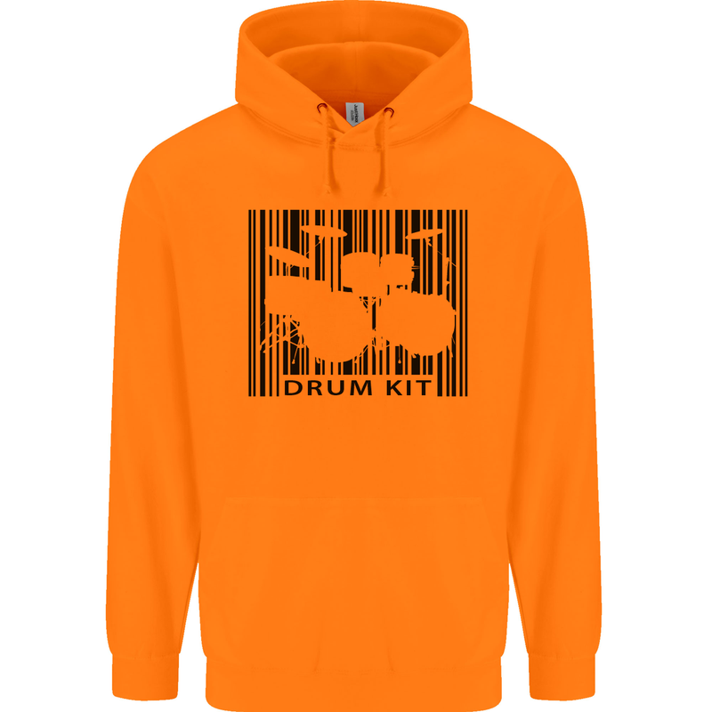 Drum Kit Barcode Drummer Drumming Childrens Kids Hoodie Orange
