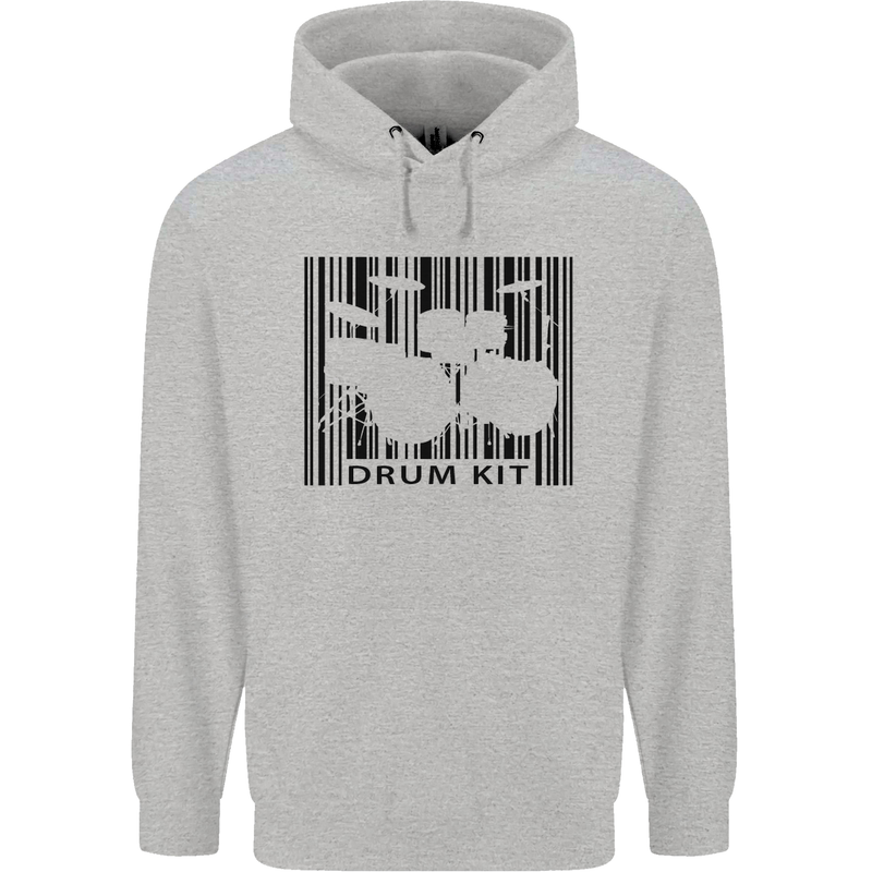 Drum Kit Barcode Drummer Drumming Childrens Kids Hoodie Sports Grey