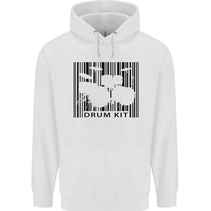 Drum Kit Barcode Drummer Drumming Childrens Kids Hoodie White
