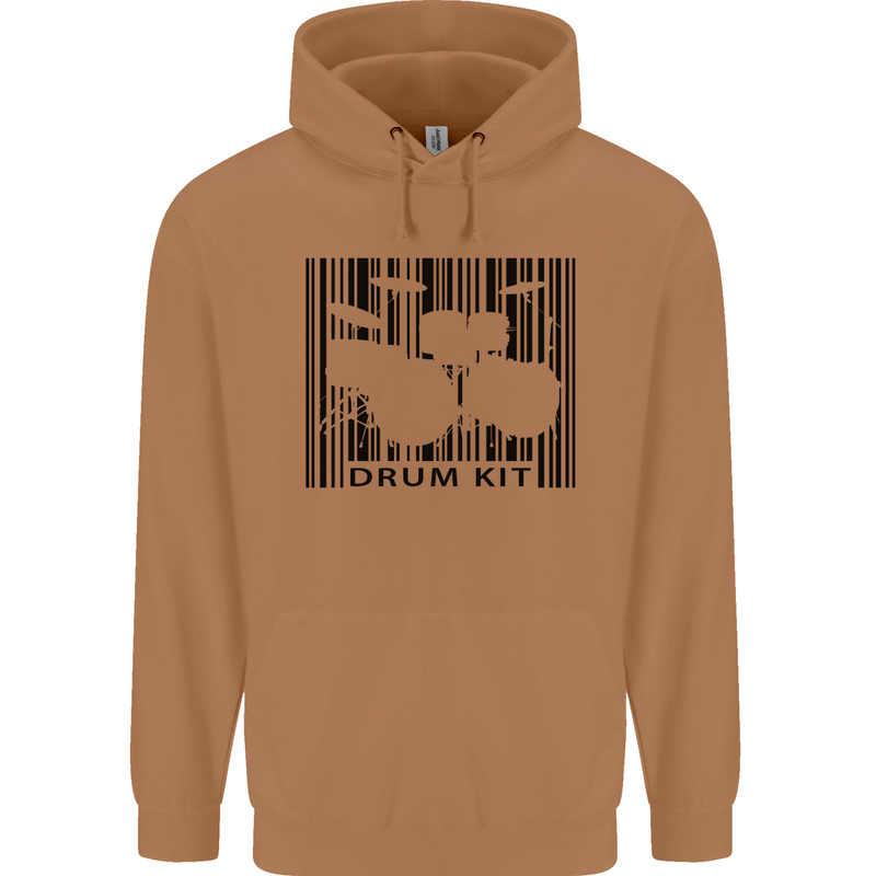 Drum Kit Barcode Drummer Drumming Mens 80% Cotton Hoodie Caramel Latte