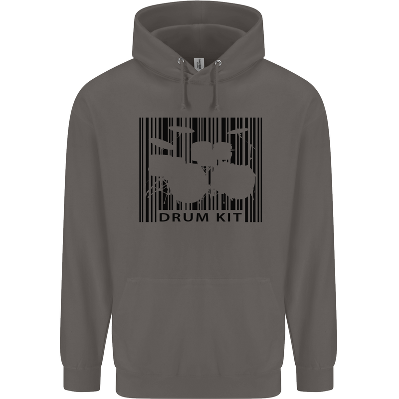 Drum Kit Barcode Drummer Drumming Mens 80% Cotton Hoodie Charcoal