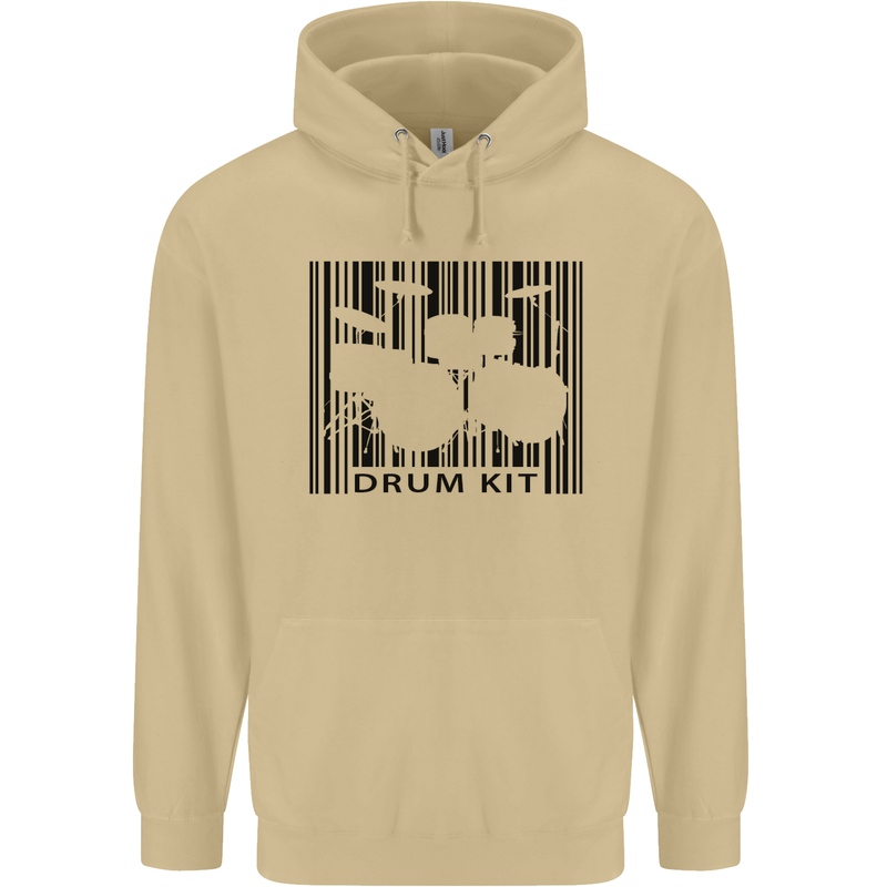 Drum Kit Barcode Drummer Drumming Mens 80% Cotton Hoodie Sand
