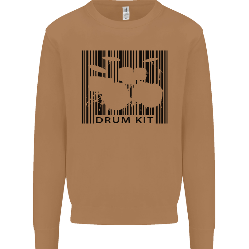 Drum Kit Barcode Drummer Drumming Mens Sweatshirt Jumper Caramel Latte