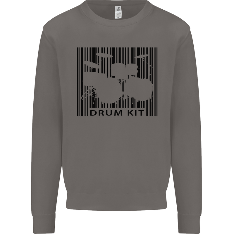Drum Kit Barcode Drummer Drumming Mens Sweatshirt Jumper Charcoal