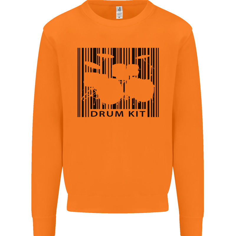 Drum Kit Barcode Drummer Drumming Mens Sweatshirt Jumper Orange