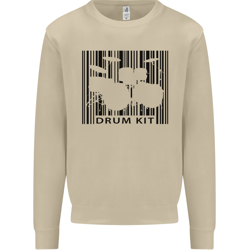 Drum Kit Barcode Drummer Drumming Mens Sweatshirt Jumper Sand