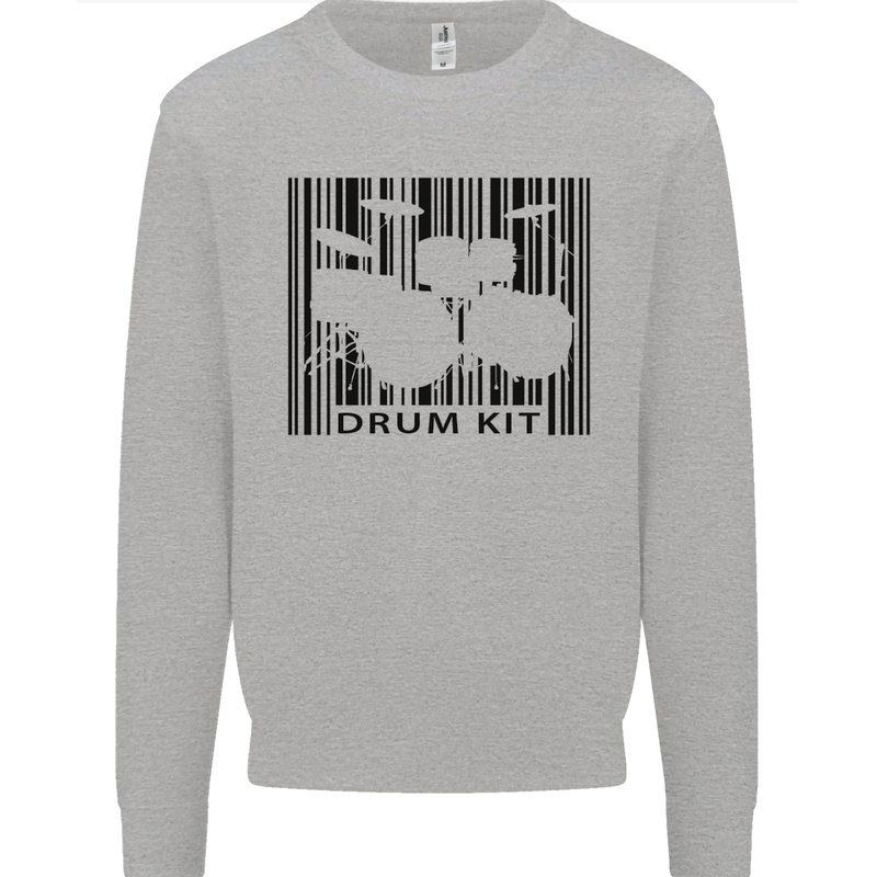 Drum Kit Barcode Drummer Drumming Mens Sweatshirt Jumper Sports Grey