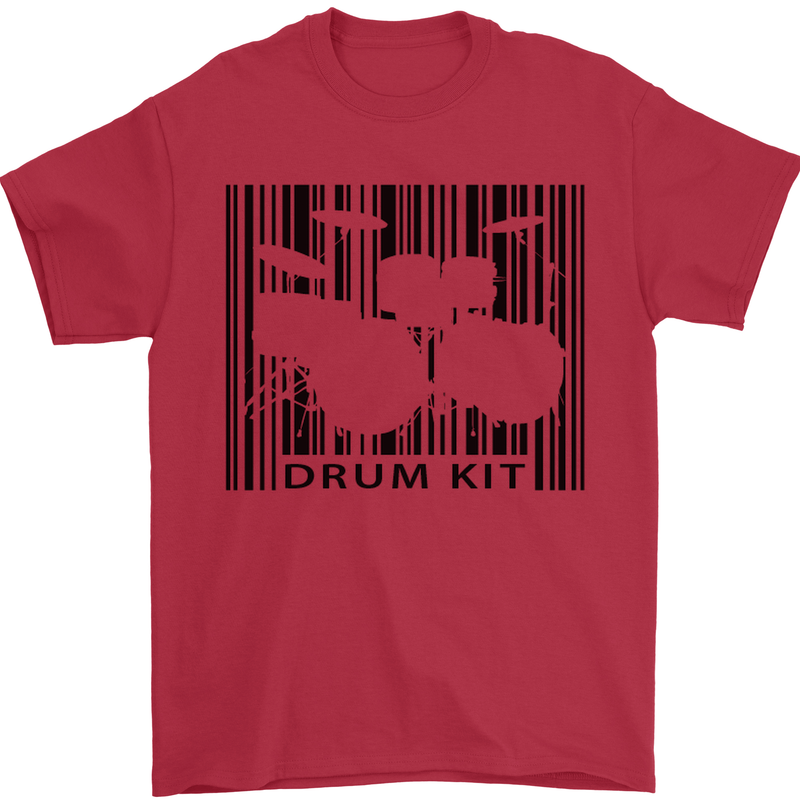Drum Kit Barcode Drummer Drumming Mens T-Shirt Cotton Gildan Red