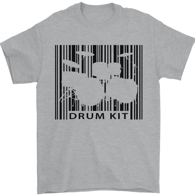 Drum Kit Barcode Drummer Drumming Mens T-Shirt Cotton Gildan Sports Grey