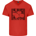 Drum Kit Barcode Drummer Drumming Mens V-Neck Cotton T-Shirt Red
