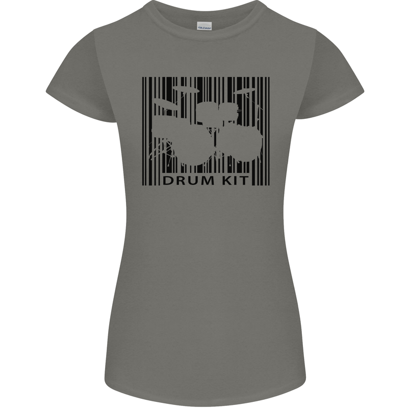 Drum Kit Barcode Drummer Drumming Womens Petite Cut T-Shirt Charcoal