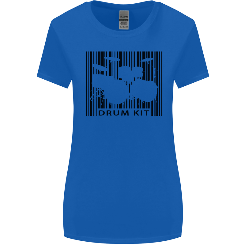 Drum Kit Barcode Drummer Drumming Womens Wider Cut T-Shirt Royal Blue