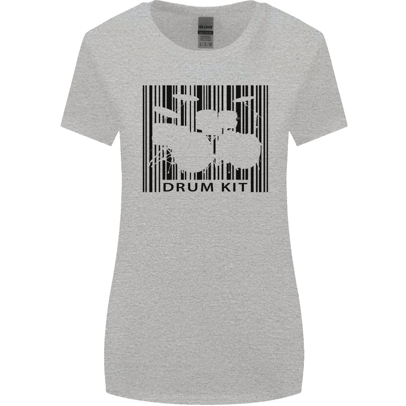 Drum Kit Barcode Drummer Drumming Womens Wider Cut T-Shirt Sports Grey