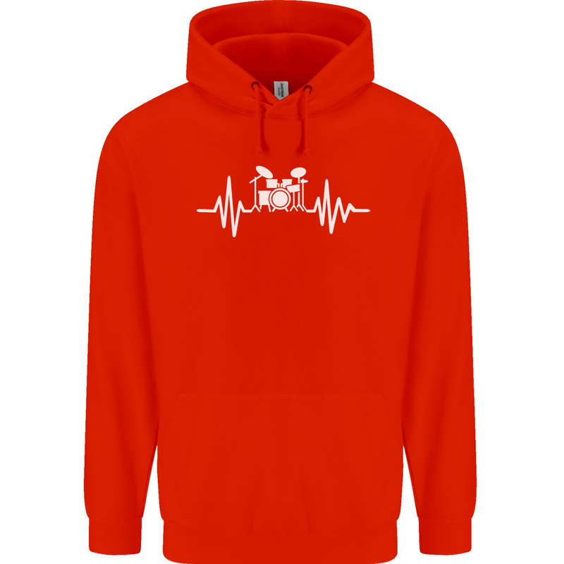Drum Kit Pulse ECG Drum Drummer Drumming Childrens Kids Hoodie Bright Red