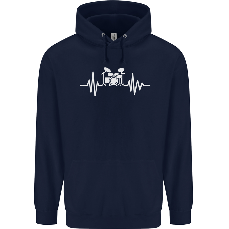 Drum Kit Pulse ECG Drum Drummer Drumming Childrens Kids Hoodie Navy Blue