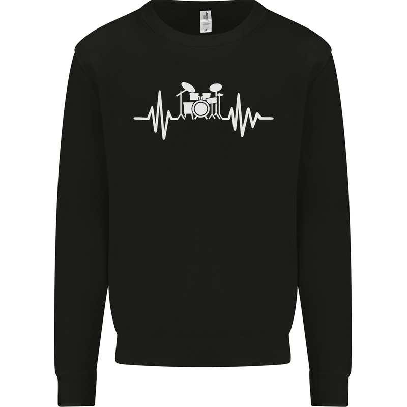 Drum Kit Pulse ECG Drum Drummer Drumming Kids Sweatshirt Jumper Black