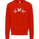 Drum Kit Pulse ECG Drum Drummer Drumming Kids Sweatshirt Jumper Bright Red