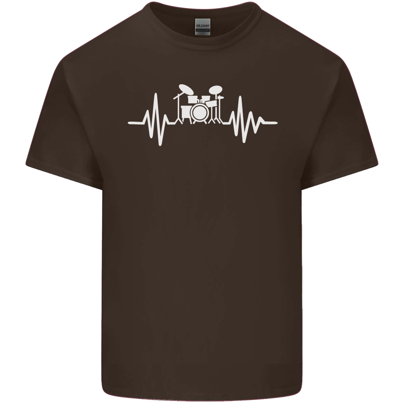 Drum Kit Pulse ECG Drum Drummer Drumming Mens Cotton T-Shirt Tee Top Dark Chocolate