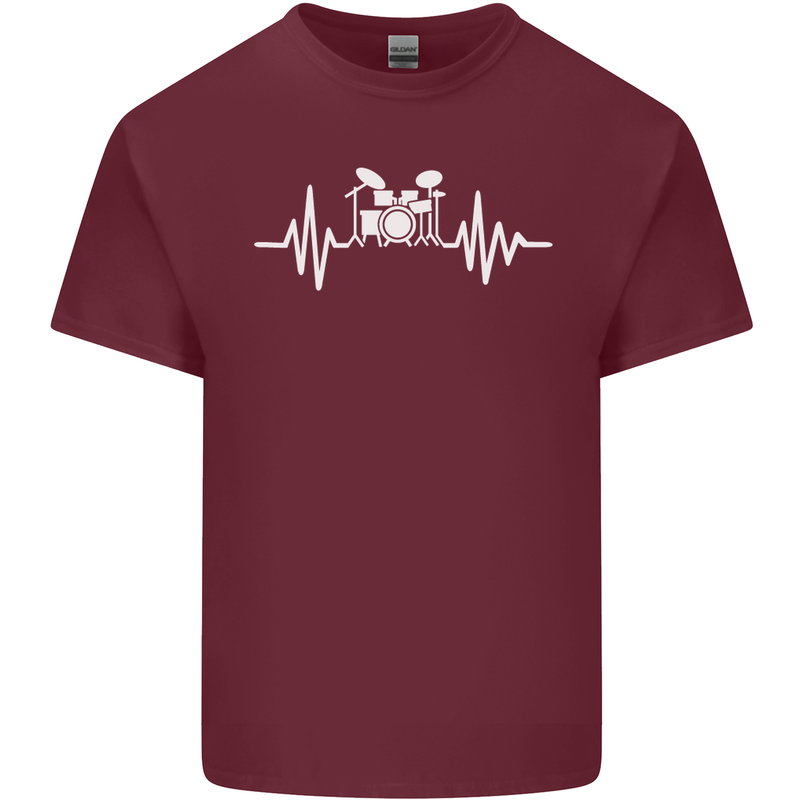 Drum Kit Pulse ECG Drum Drummer Drumming Mens Cotton T-Shirt Tee Top Maroon