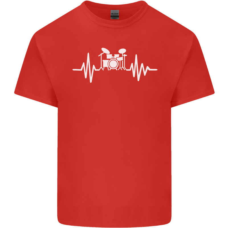 Drum Kit Pulse ECG Drum Drummer Drumming Mens Cotton T-Shirt Tee Top Red