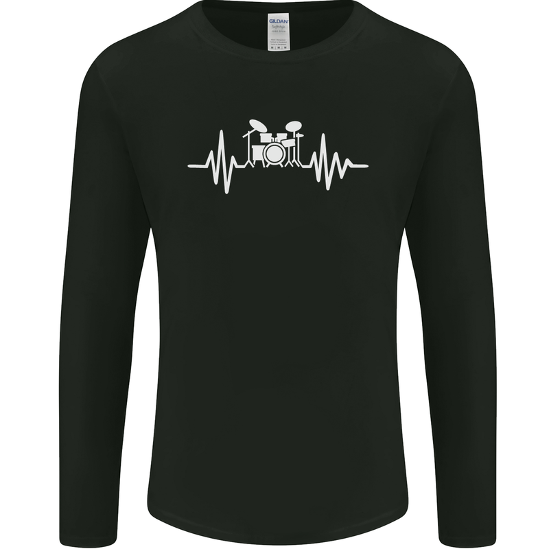Drum Kit Pulse ECG Drum Drummer Drumming Mens Long Sleeve T-Shirt Black