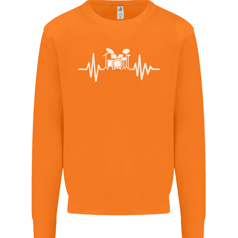 Drum Kit Pulse ECG Drum Drummer Drumming Mens Sweatshirt Jumper Orange