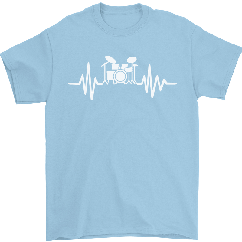 Drum Kit Pulse ECG Drum Drummer Drumming Mens T-Shirt Cotton Gildan Light Blue