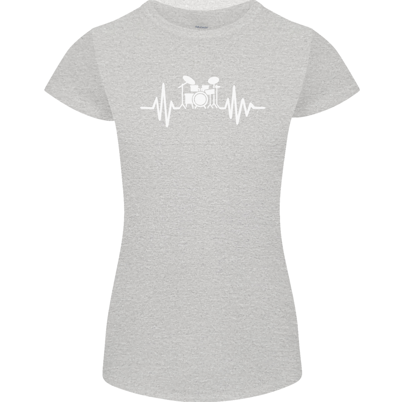 Drum Kit Pulse ECG Drum Drummer Drumming Womens Petite Cut T-Shirt Sports Grey