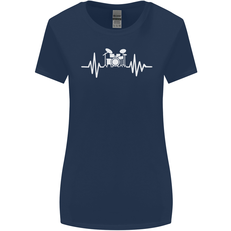 Drum Kit Pulse ECG Drum Drummer Drumming Womens Wider Cut T-Shirt Navy Blue