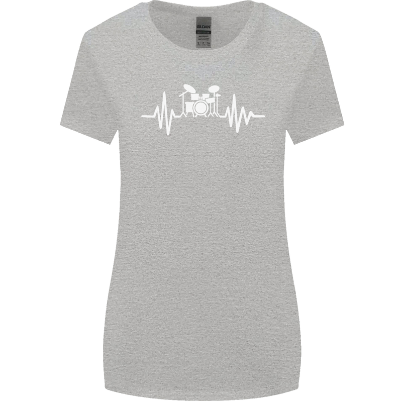 Drum Kit Pulse ECG Drum Drummer Drumming Womens Wider Cut T-Shirt Sports Grey