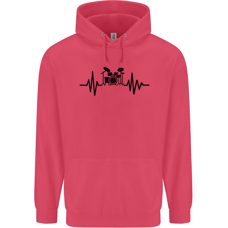 Drum Kit Pulse ECG Drummer Drumming Drum Childrens Kids Hoodie Heliconia