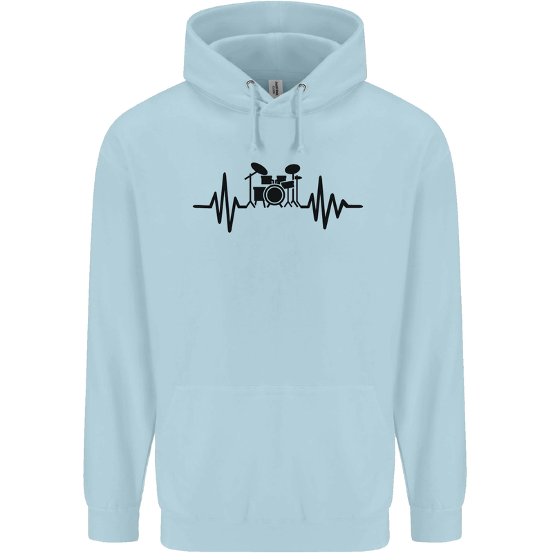 Drum Kit Pulse ECG Drummer Drumming Drum Childrens Kids Hoodie Light Blue