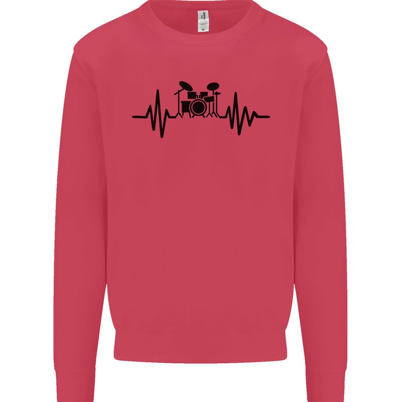 Drum Kit Pulse ECG Drummer Drumming Drum Kids Sweatshirt Jumper Heliconia