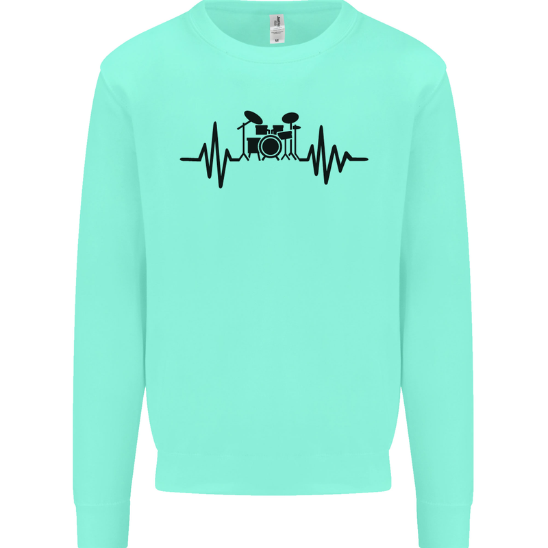 Drum Kit Pulse ECG Drummer Drumming Drum Kids Sweatshirt Jumper Peppermint