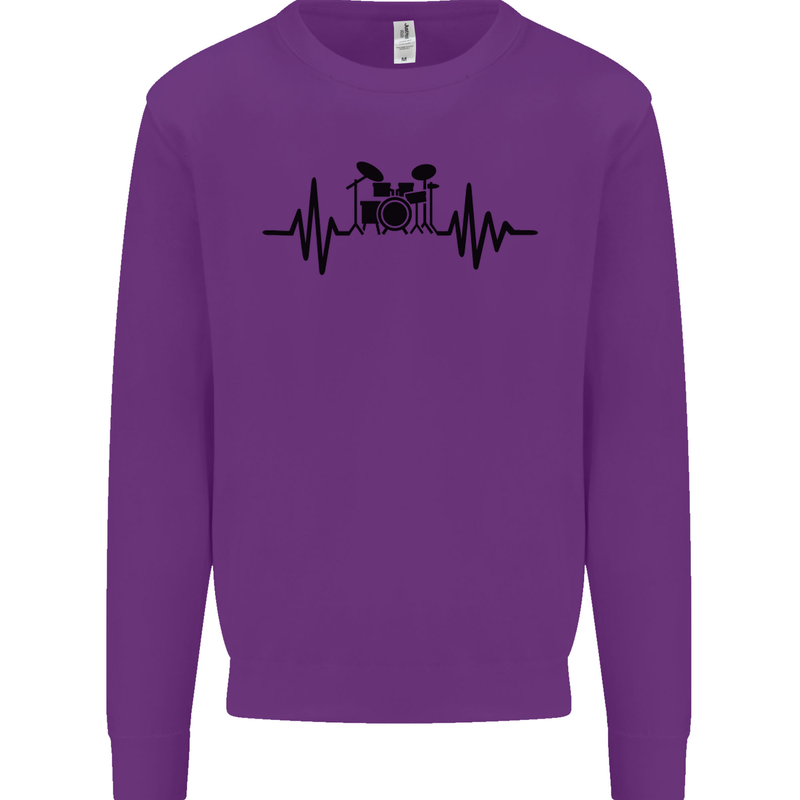 Drum Kit Pulse ECG Drummer Drumming Drum Kids Sweatshirt Jumper Purple