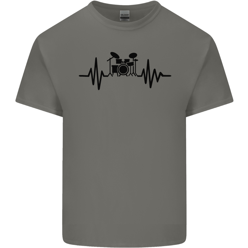 Drum Kit Pulse ECG Drummer Drumming Drum Kids T-Shirt Childrens Charcoal