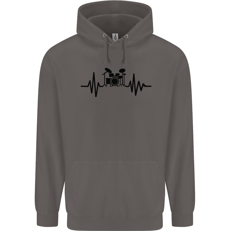 Drum Kit Pulse ECG Drummer Drumming Drum Mens 80% Cotton Hoodie Charcoal