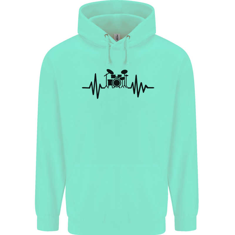 Drum Kit Pulse ECG Drummer Drumming Drum Mens 80% Cotton Hoodie Peppermint