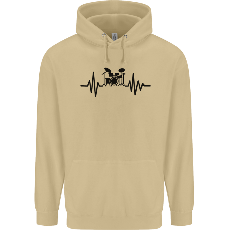 Drum Kit Pulse ECG Drummer Drumming Drum Mens 80% Cotton Hoodie Sand